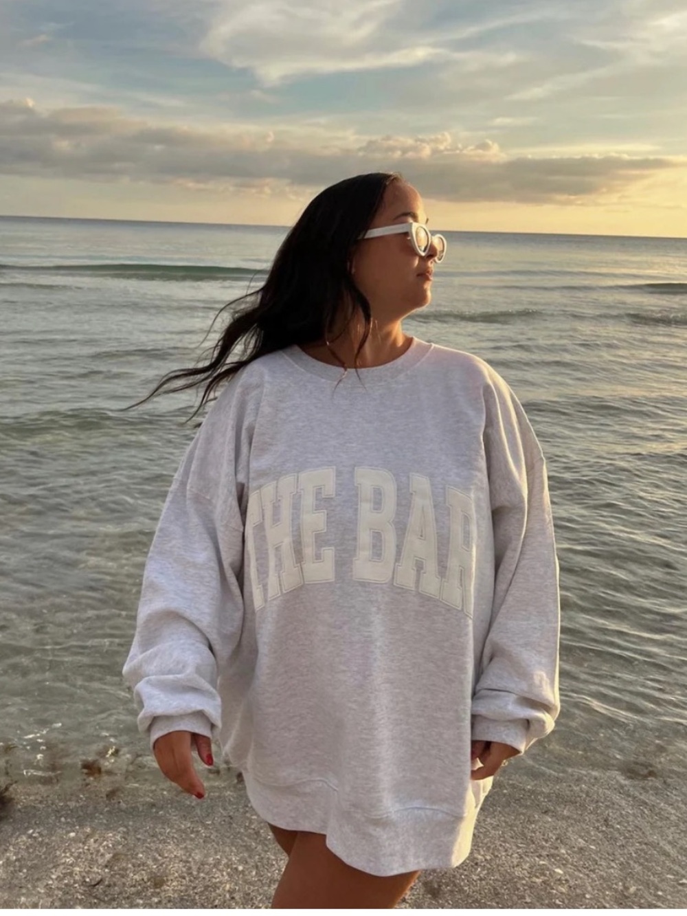 The Bar Varsity Crewneck Sweatshirt in Grey Size M Chic Cozy Loungwear 90s